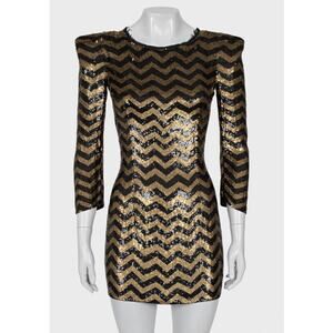 Balmain Striped Sequin Silk Mini Dress - Size S